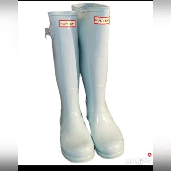 Hunter Original Tall Blue Green Waterproof 7 Boot W/ Matching Metallic Socks - Picture 2 of 16